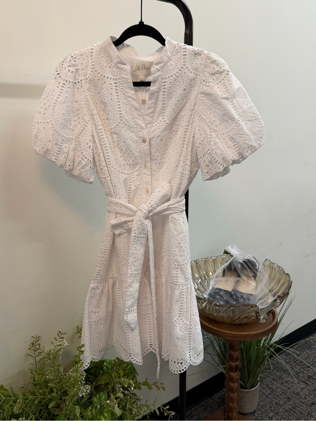 Lilly Pulitzer White Eyelet Tie-Waist Puff Sleeve Mini